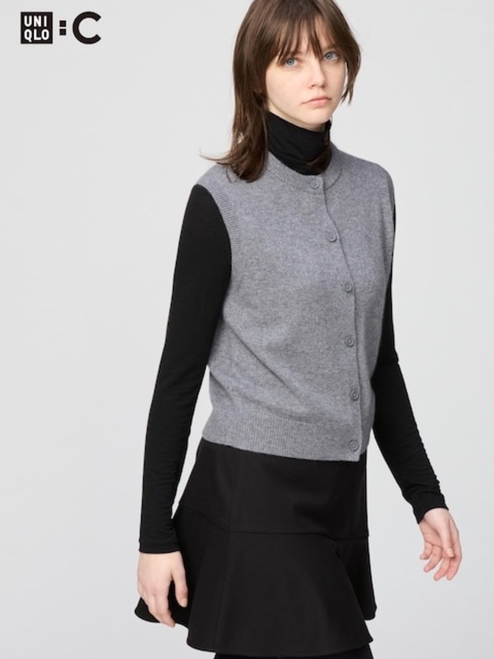 NEW! UNIQLO : C Cashmere Crew Neck Short Vest Gray Button-Front Sweater Vest XL